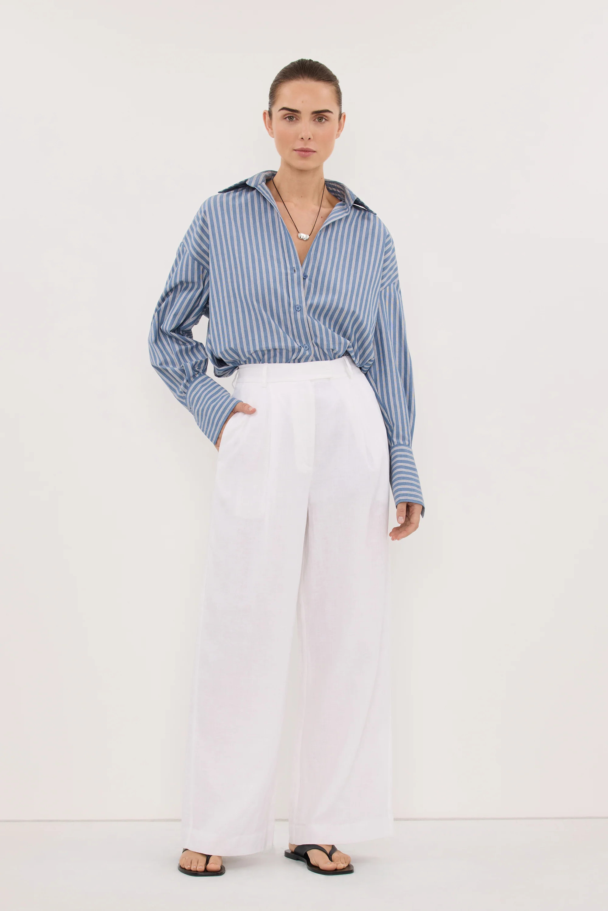 EASTON WHITE WIDE LEG LINEN PANT | DISSH