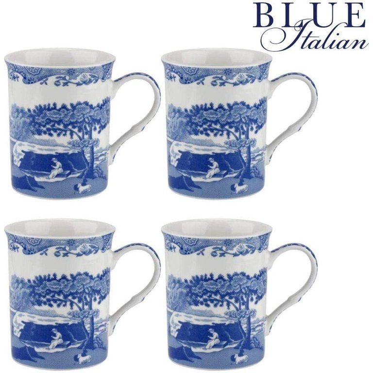 Spode Blue Italian Large Porcelain Coffee Mugs, Set of 4, 12 oz, Blue White | Walmart (US)