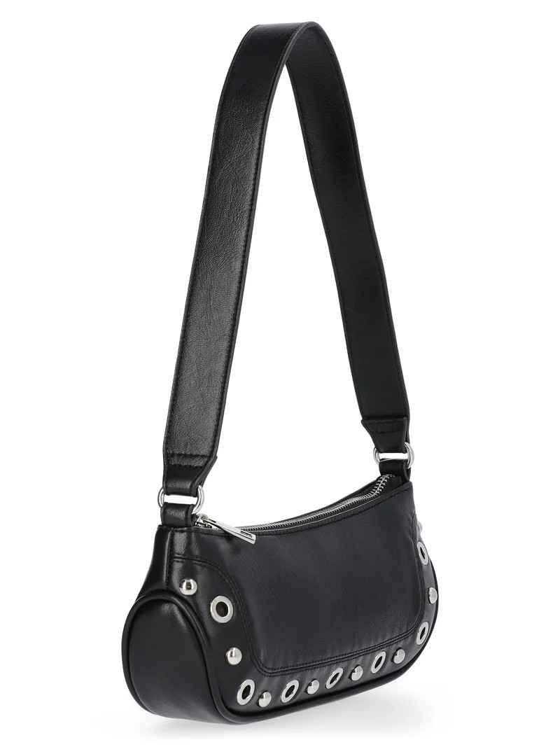 No Boundaries Women's Faux Leather Moto Shoulder Bag in Black | Walmart (US)