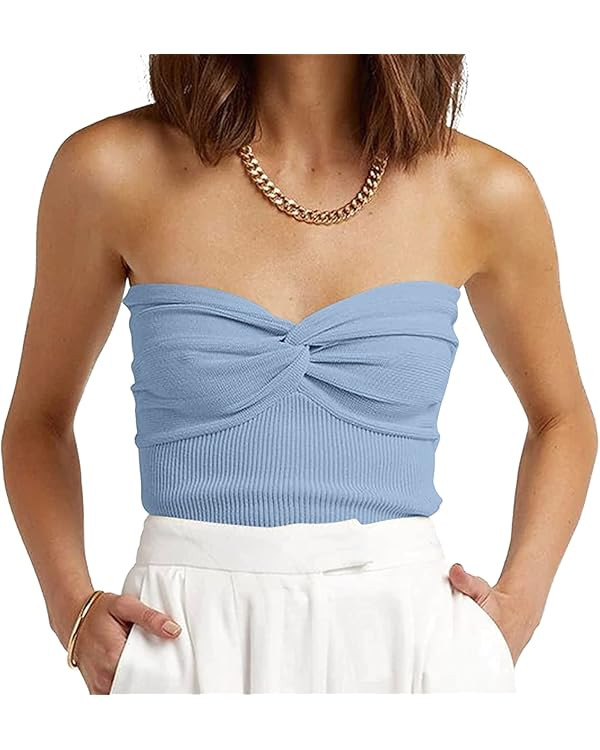 EFAN Womens Tube Tops Summer Sweater Twist Knot Front Knit Bandeau Strapless Ribbed Sleeveless Y2... | Amazon (US)