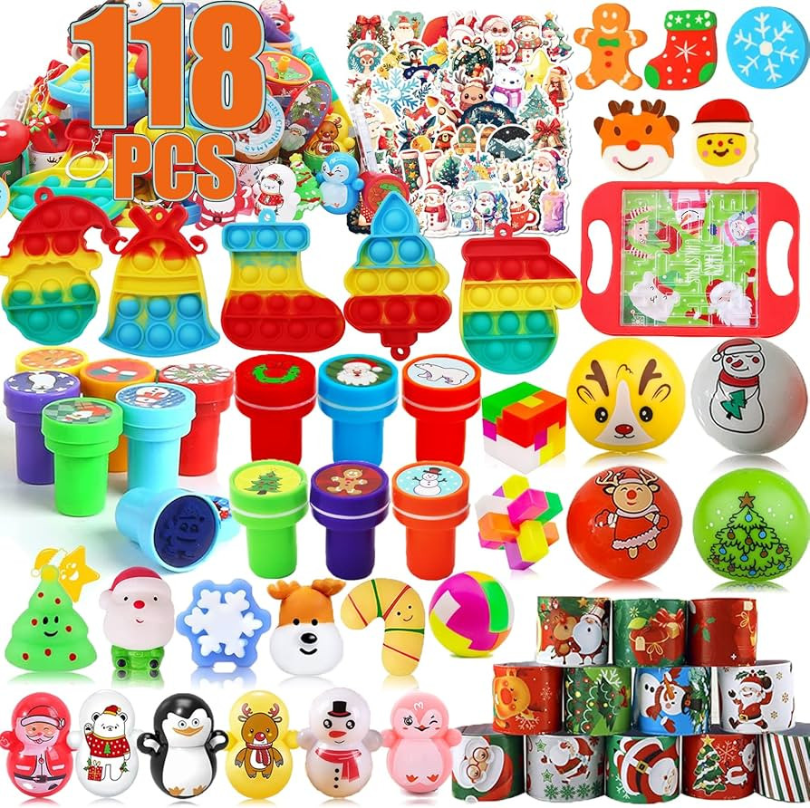 118 Pcs Christmas Party Favors for Kids, Fidget Prizes Treasure Box Toys, Pinata Goodie Bag Fille... | Amazon (US)