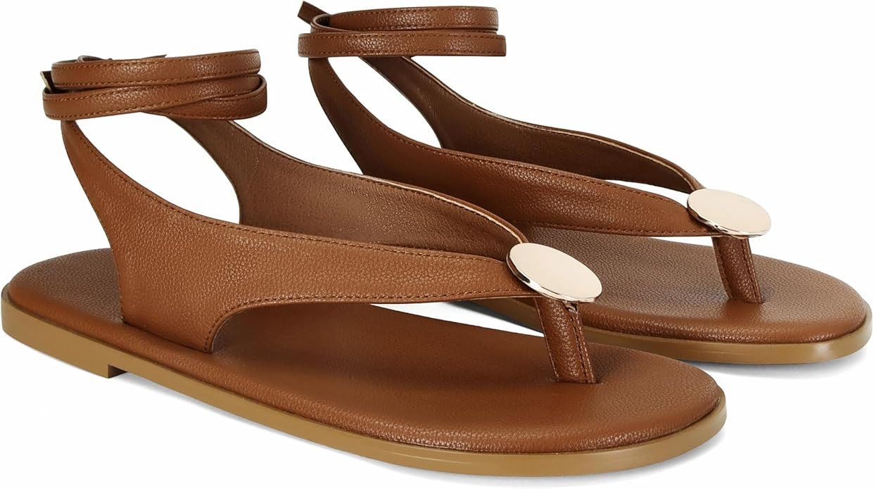 Flat Sandals for Women Strappy Sandals Comfortable Dressy Beach Flip Flop Slides Thong Sandals fo... | Amazon (US)