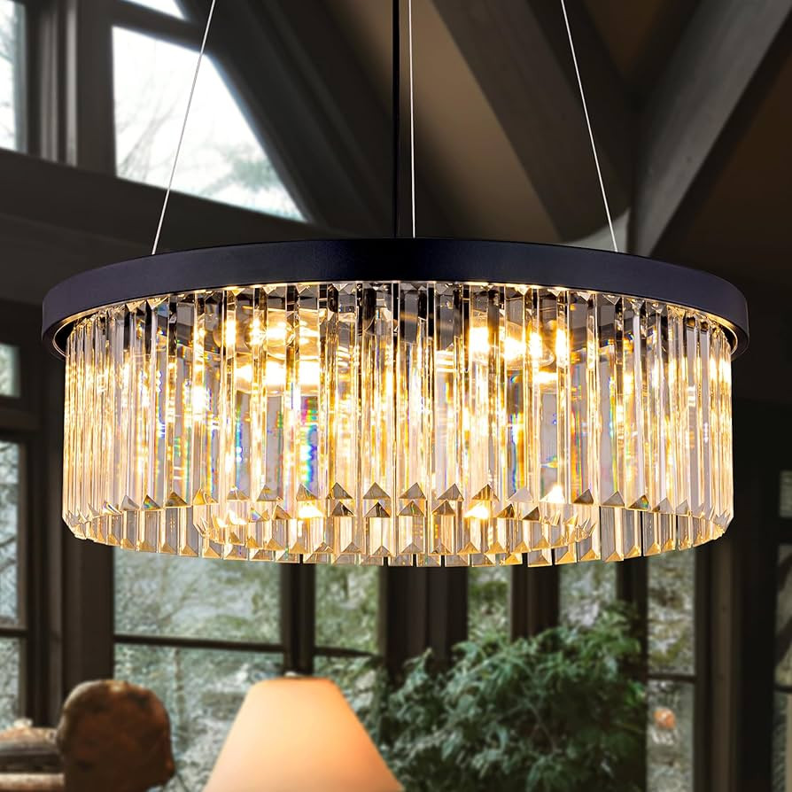 Wellmet Modern Crystal Chandelier for Dining Room, 6 Lights Black Farmhouse Crystal Pendant Light... | Amazon (US)