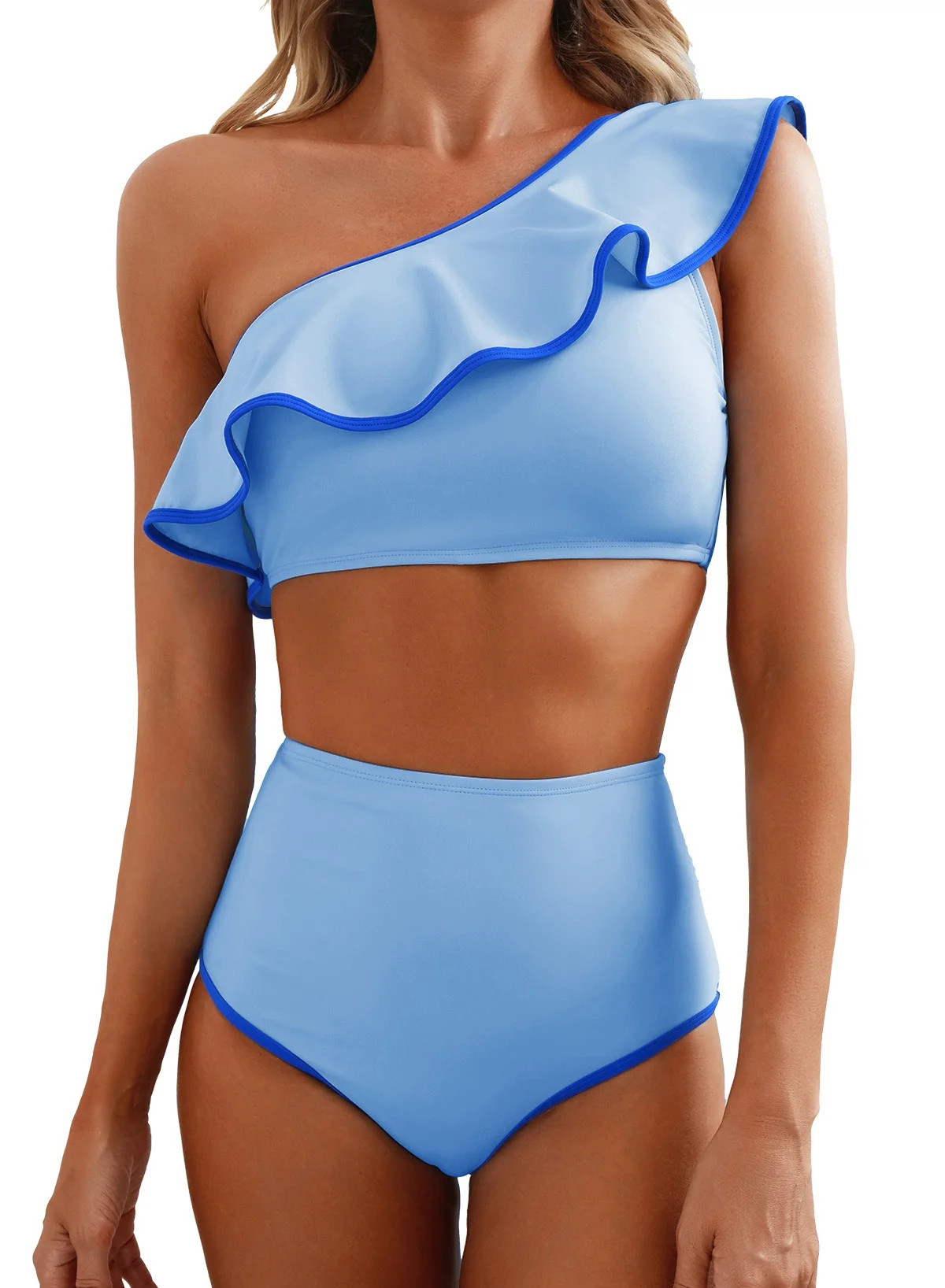 Eytino Womens Swimsuits High Waisted Bikini Sets for Women Bathing Suits One Shoulder Swimsuit Co... | Walmart (US)