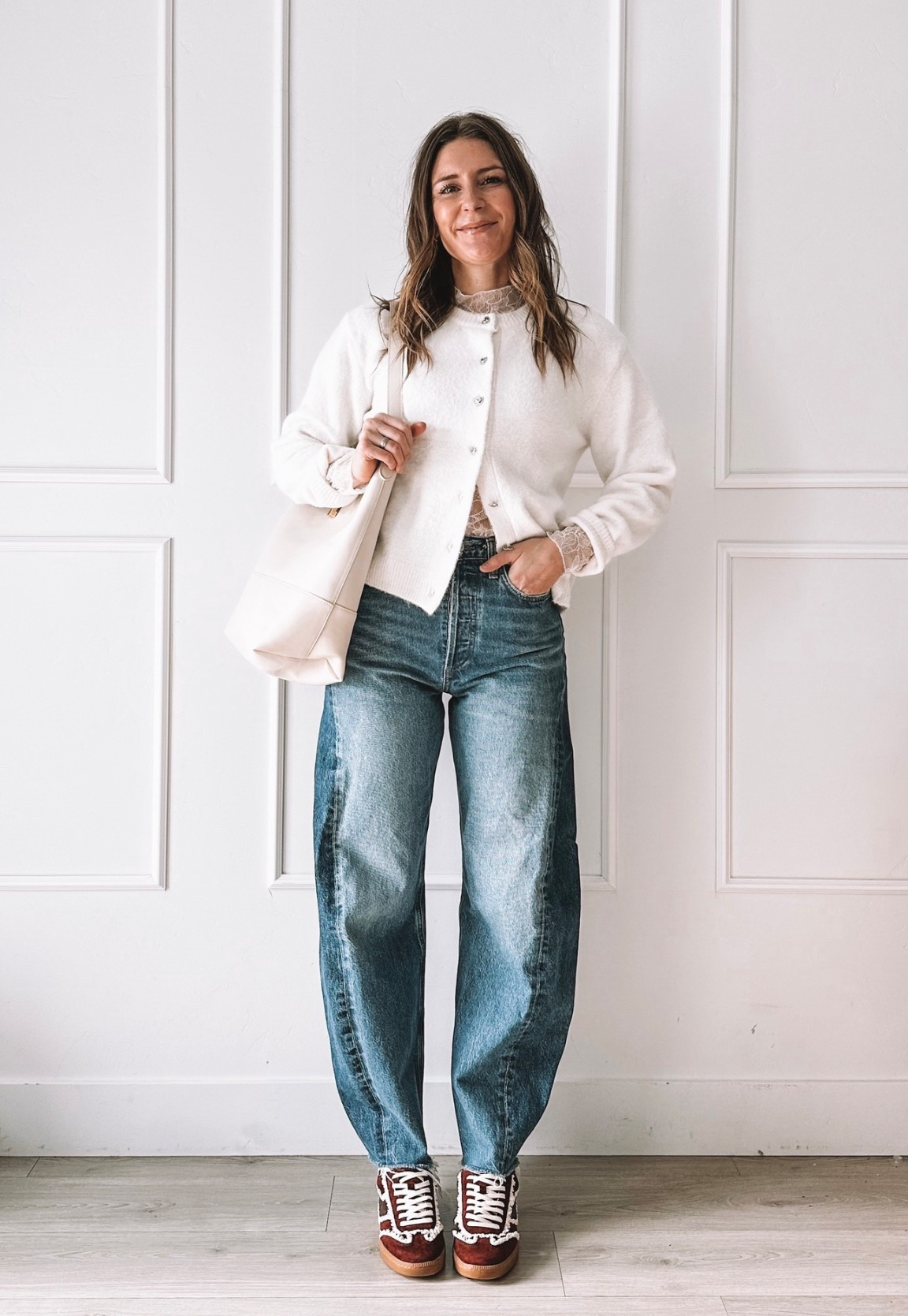 Casual Valentine’s Day outfit that still feels a little festive.
White cardigan layered over lace details with relaxed jeans and a subtle pop of red in the sneakers.
Perfect for everyday wear, running errands, or low-key Valentine plans when comfort comes first.

#LTKSeasonal #LTKgrwm #LTKootd