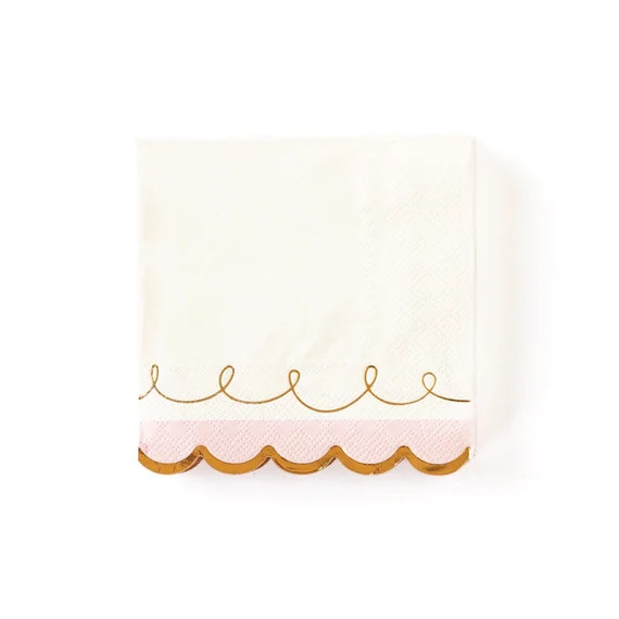 Cream Pink & Gold Scallop Cocktail Napkins 18ct  Pink Bridal - Etsy | Etsy (US)