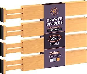 Bambüsi Premium Bamboo Drawer Dividers - Adjustable from 17.5" to 22" Kitchen Drawer Organizers ... | Amazon (US)
