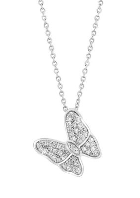 Effy 1/8 Ct. T.w. Diamond Butterfly Pendant Necklace In Sterling Silver | Belk