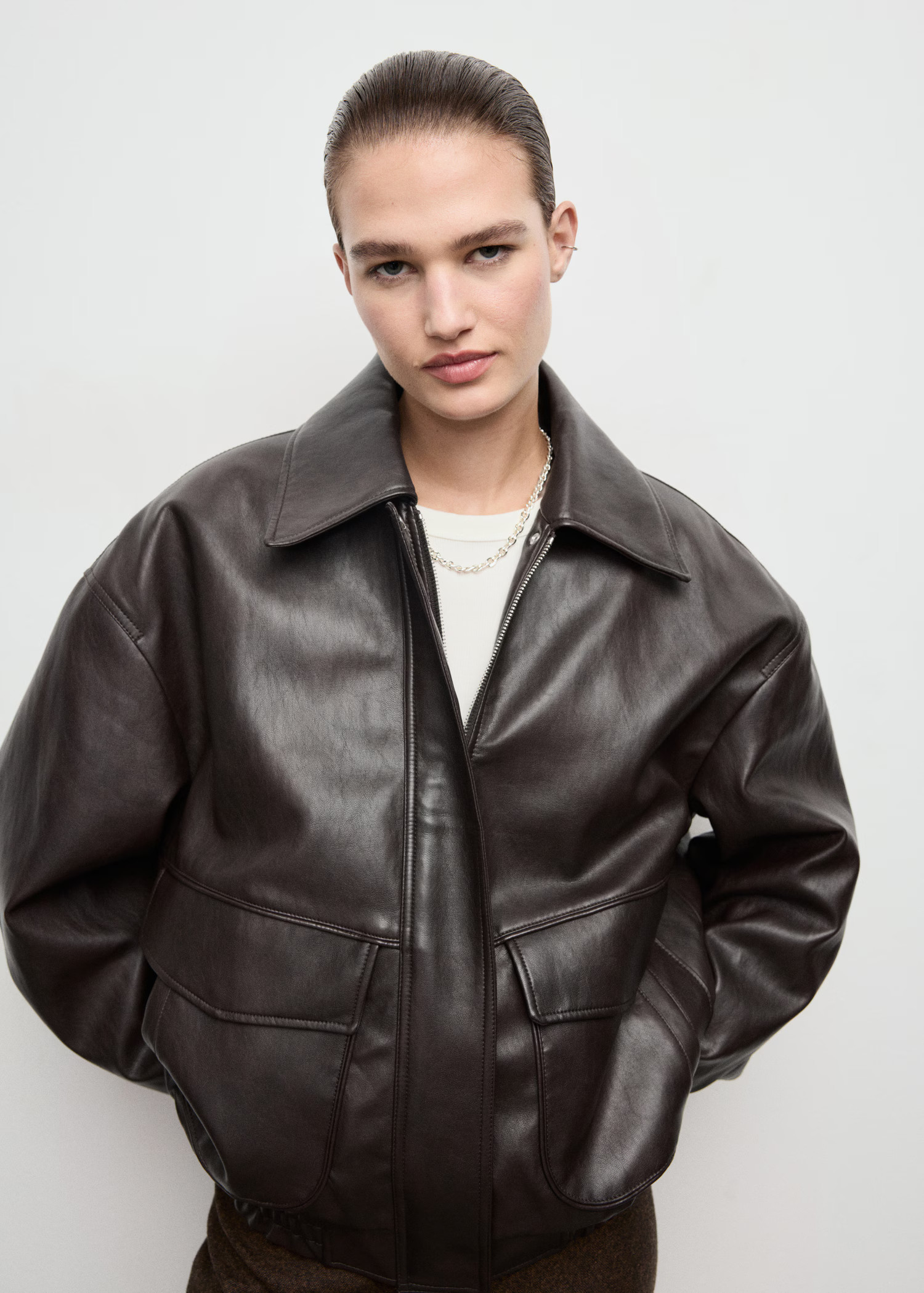 Oversized faux leather jacket - Women | MANGO USA | Mango (US/MX/AU)