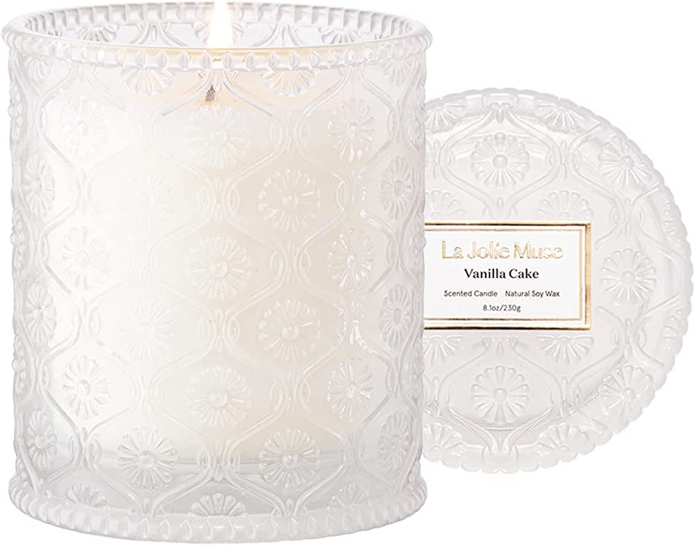 LA JOLIE MUSE Scented Candle Vanilla Cake, House Warming Gifts New Home, 8 oz 50 Hours Burn, Natu... | Amazon (US)