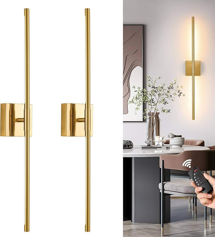 Gold Battery Operated Wall Sconces, Dimmable Wall Sconces with Remote Control, Rechargeable Sconc... | Amazon (US)