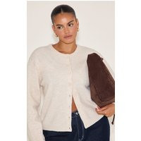 Plus Oatmeal Knit Button Through Cardigan Sweater | PrettyLittleThing US