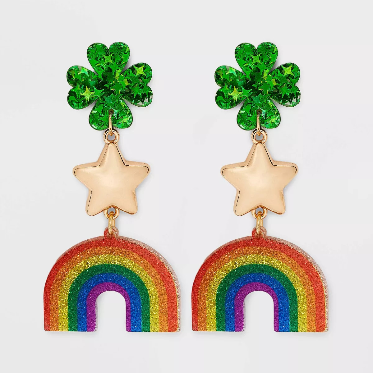 Mixed St. Patty Charm Post Drop Earrings - Green/Gold/Rainbow | Target