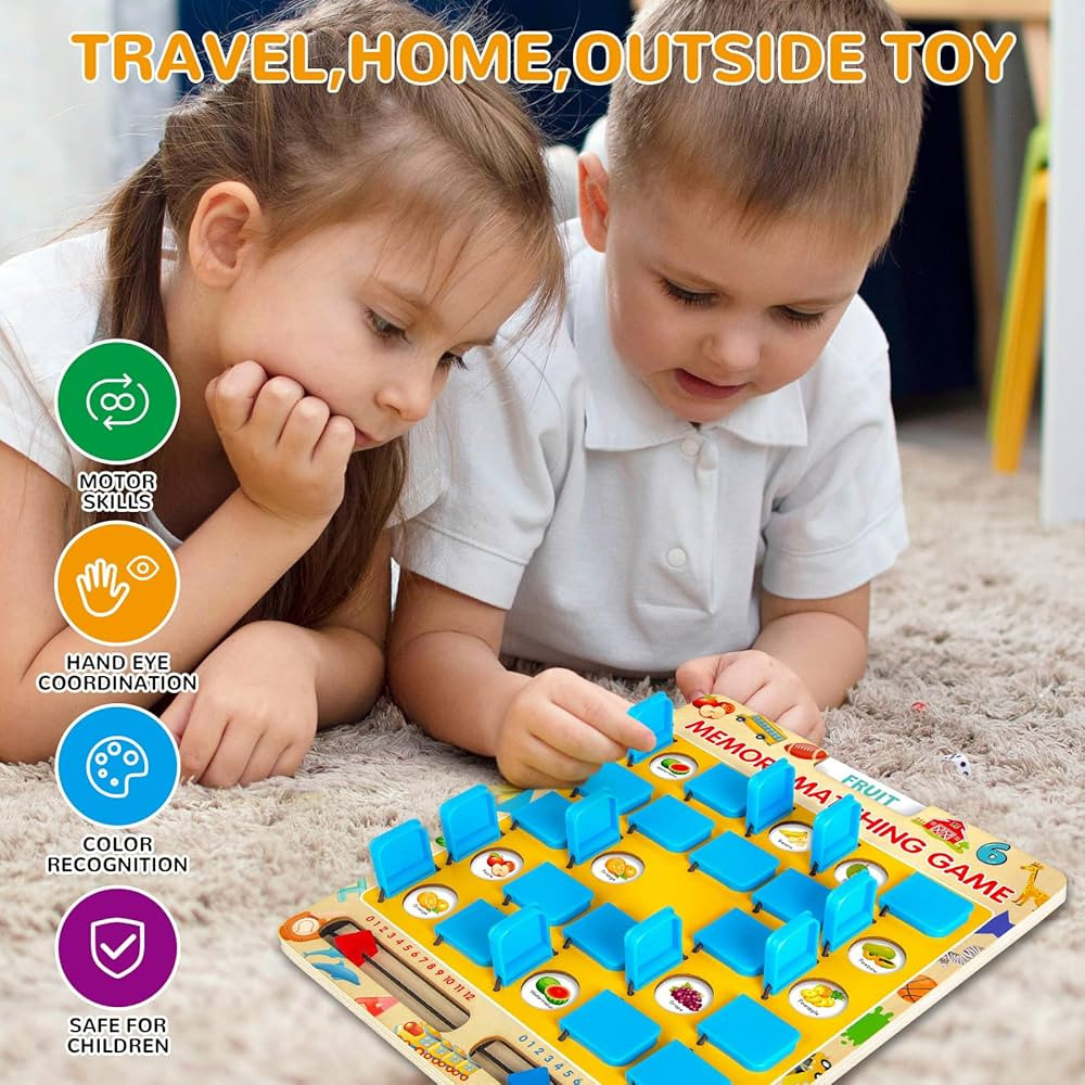Matching Memory Game for Kids Age 3 4 5 6 7 8 Year Old, Travel Toy for Boys Girls, Wooden Board G... | Amazon (US)