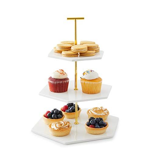 3 Tier Hexagonal Dessert Cake Stand (T-Shaped Handle - Gold) | Amazon (US)