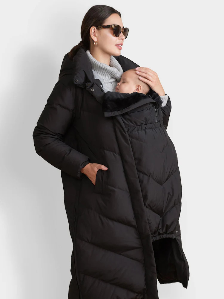 Seraphine Black 3-In-1 Long Chevron Puffer Maternity Coat | Next US