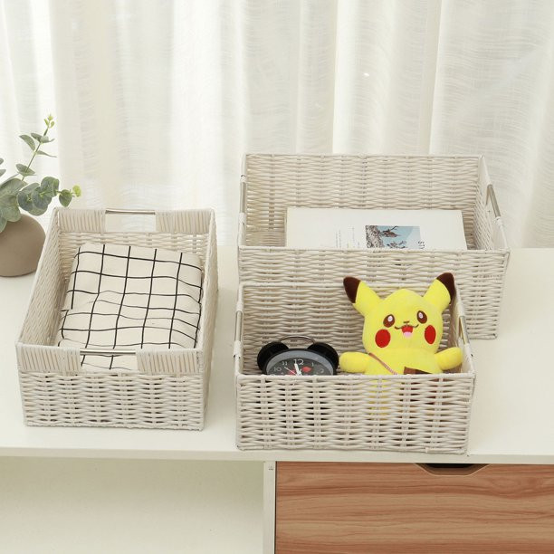 Home Traditions Natural Water Hyacinth Storage Basket with Handles, Set of 3 S/M/L | Walmart (US)