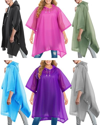 Funnysoft 6 Pack Reusable Rain Ponchos for Adult Waterproof Raincoat with Drawstring Hood for Women Men Family Camping Hiking(Bright) | Amazon (US)
