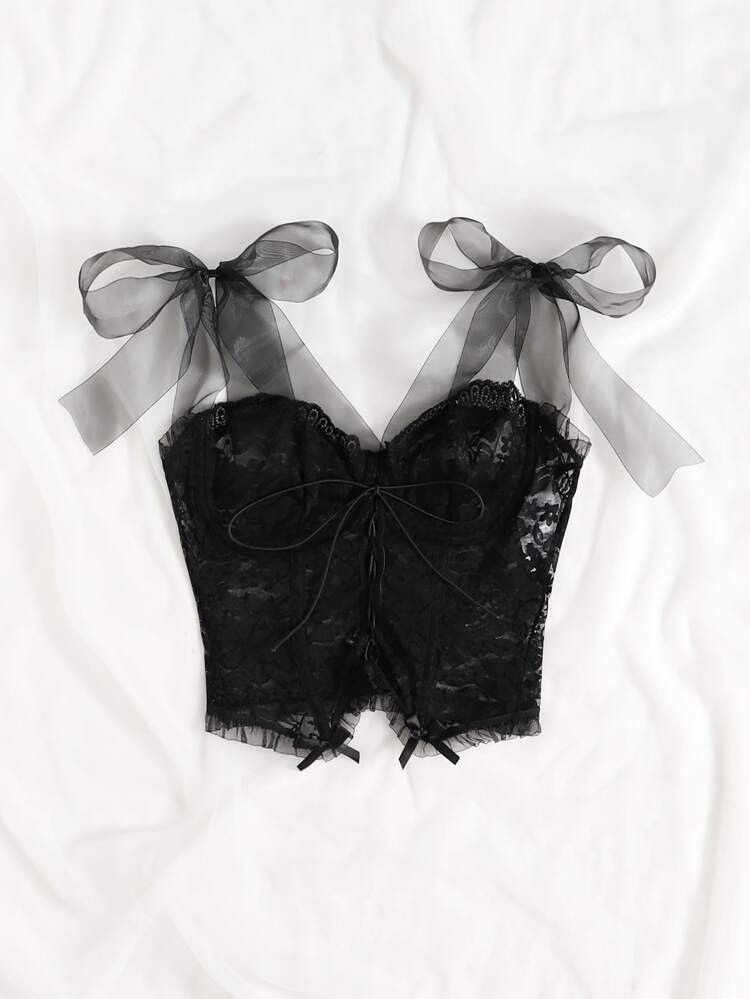 Sutiã floral de renda com aro no ombro | SHEIN