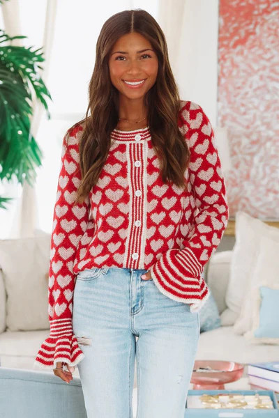 Full of Hearts Cardigan - Red | Hazel and Olive