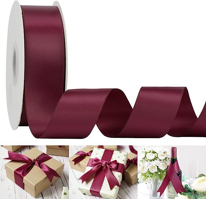 HUIHUANG 1-1/2 inch Double Face Satin Ribbon Maroon Ribbon Satin Wine Red Ribbon 50 Yards Per Rol... | Amazon (US)