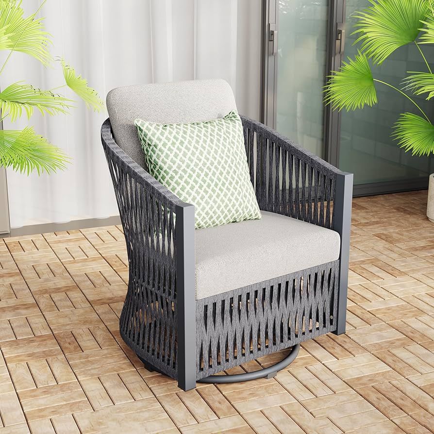 Brafab Patio Swivel Chair - Indoor Outdoor Hand Woven Rope Furniture with Swivel Rocking Base - B... | Amazon (US)