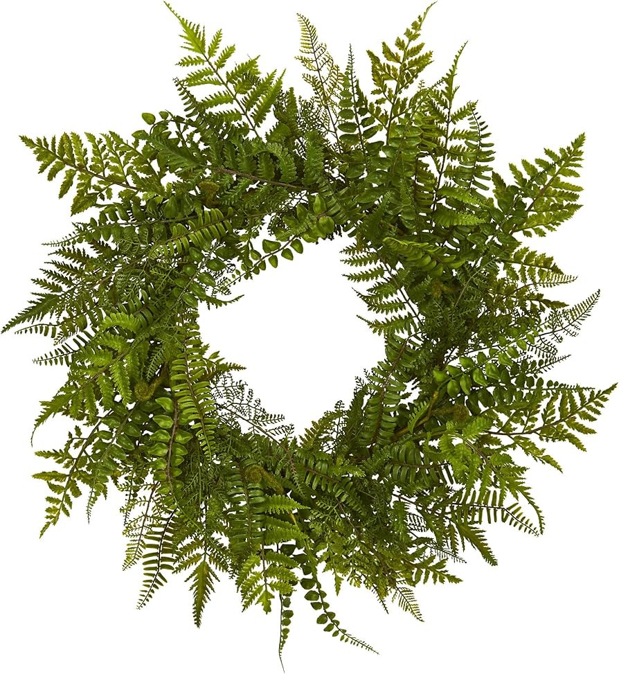 Nearly Natural 24in. Mixed Fern Artificial Wreath, Green | Amazon (US)