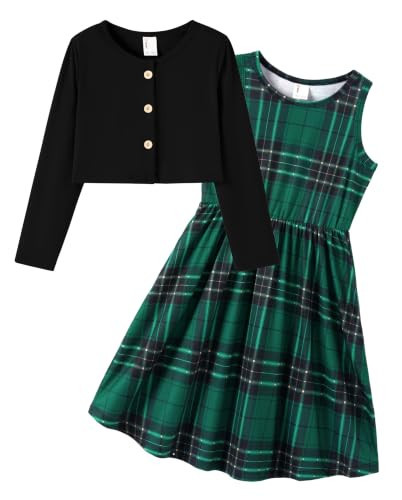 PATPAT Baby Girl Plaid Dress Ruffle Cardigan Set Cotton Pocket Green 18-24M | Amazon (US)