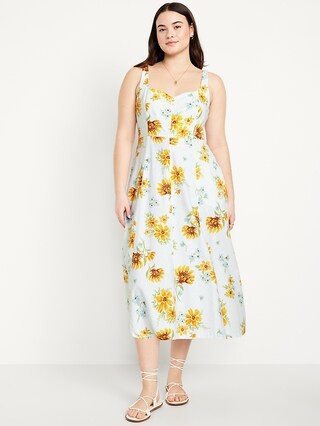 Fit & Flare Sleeveless Linen-Blend Midi Dress | Old Navy (US)
