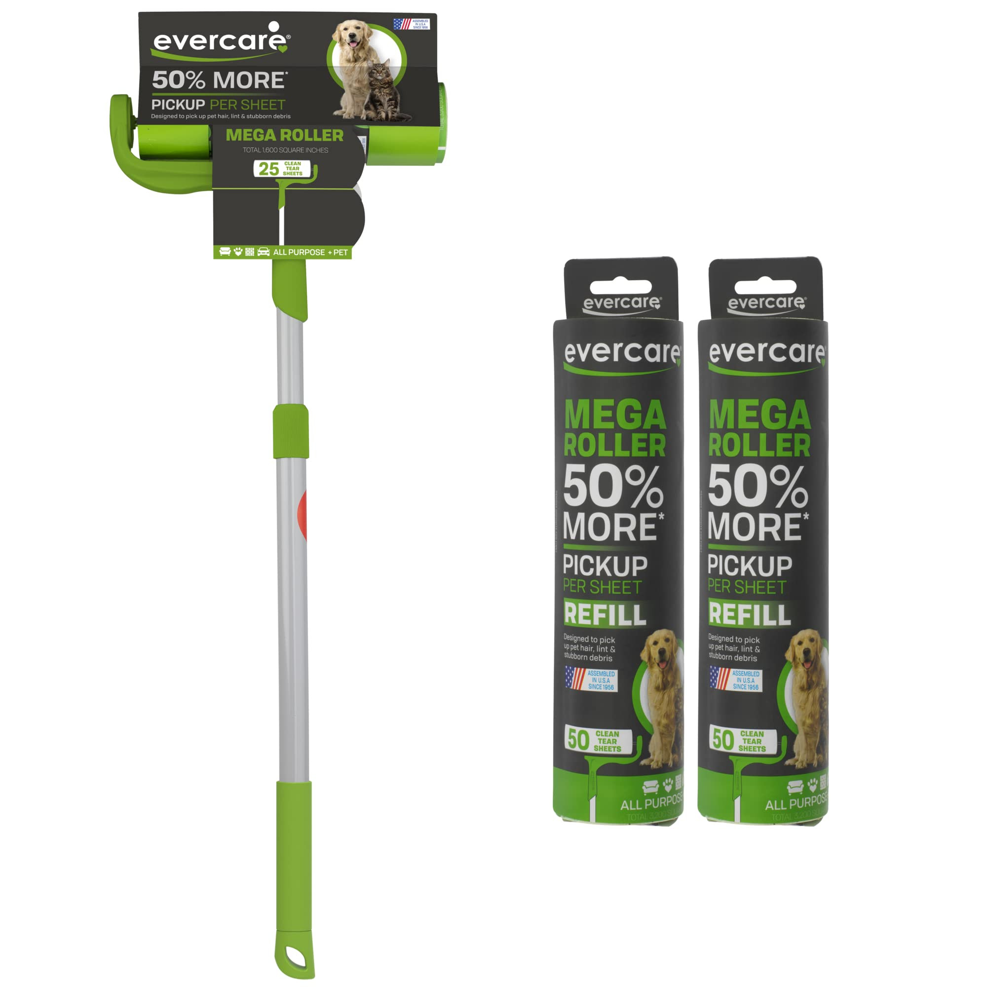 Evercare Pet Mega Lint Roller Value Pack with Two 50-Sheet Refills - Includes Refillable Lint Rol... | Amazon (US)