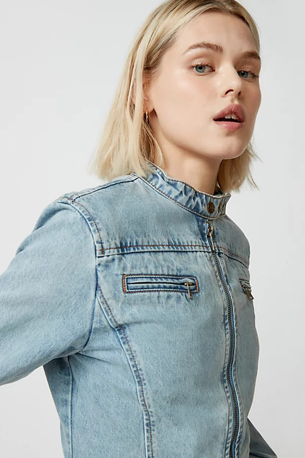 Lioness Bella Denim Moto Jacket | Urban Outfitters (US and RoW)