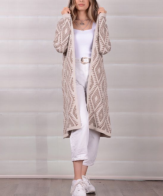 Misell Women's Cardigans STONE - Stone & Cream Geometric Wool-Blend Open Cardigan - Women | Zulily