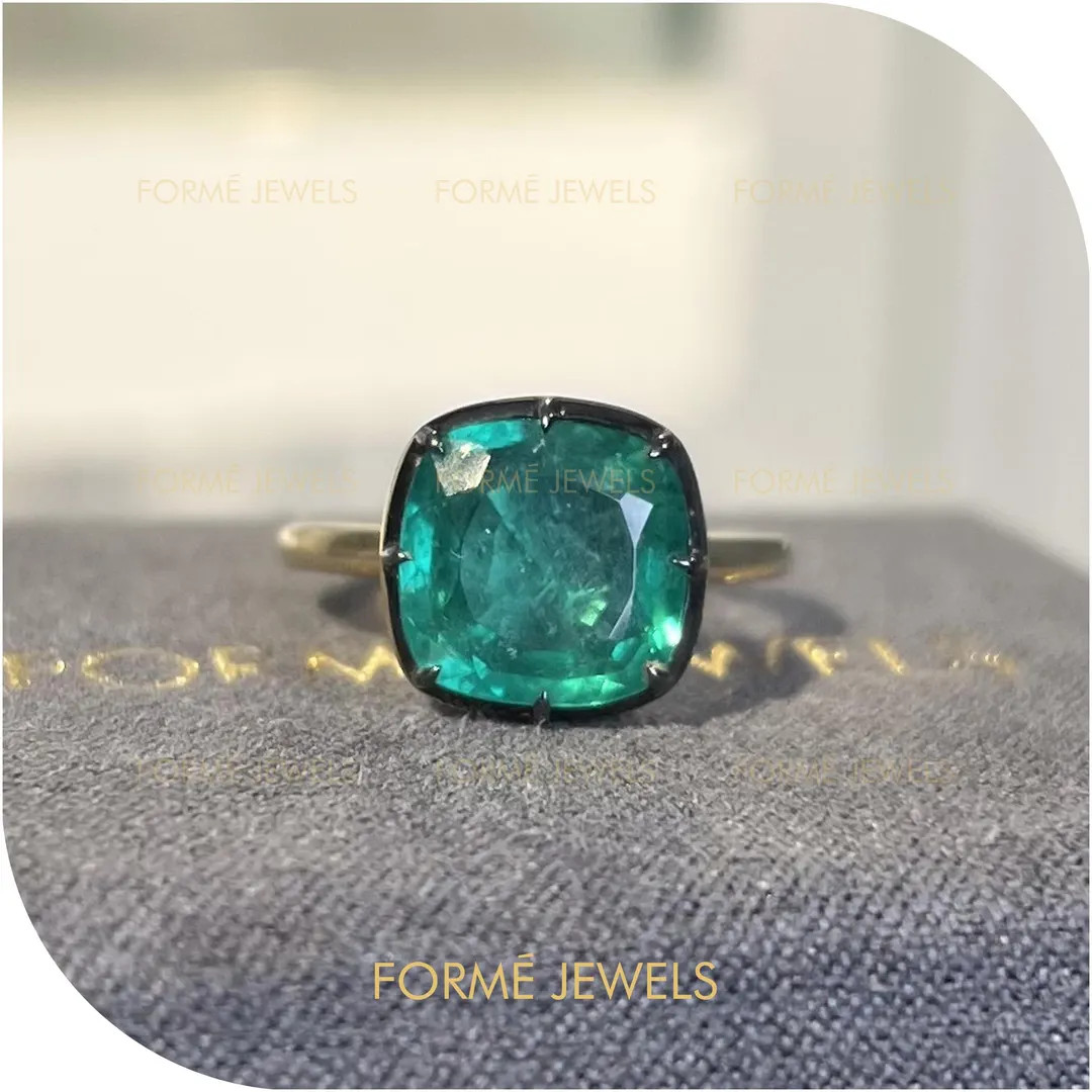 5 CT Cushion cut Lab Emerald Stone Ring : Green Gemstone Blackened Georgian Style | Etsy (US)