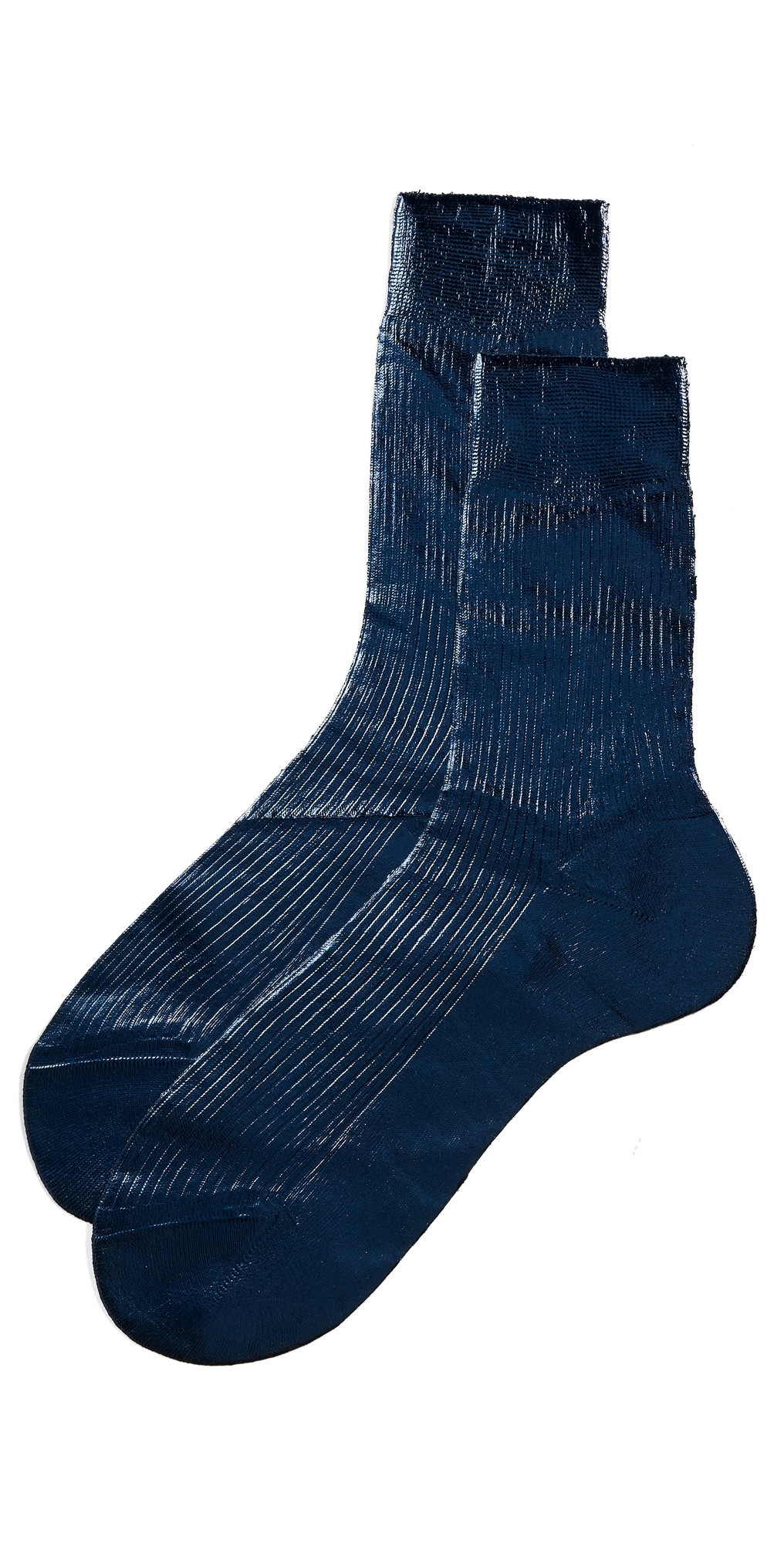 Maria La Rosa Laminated Ribbed Silk Socks Navy One Size | Shopbop
