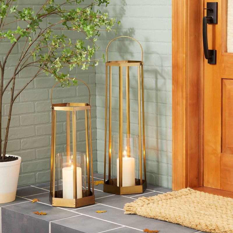 Rustic Hexagon Candle Lantern Brass Finish - Hearth & Hand™ with Magnolia | Target