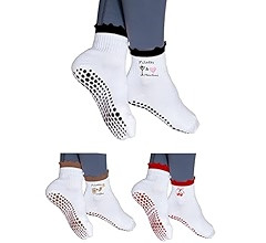 Women Cute Pilates Socks Grip Crew Yoga Socks Ruffle Cuff Embroidery Pattern Workout Ballet Socks | Amazon (US)
