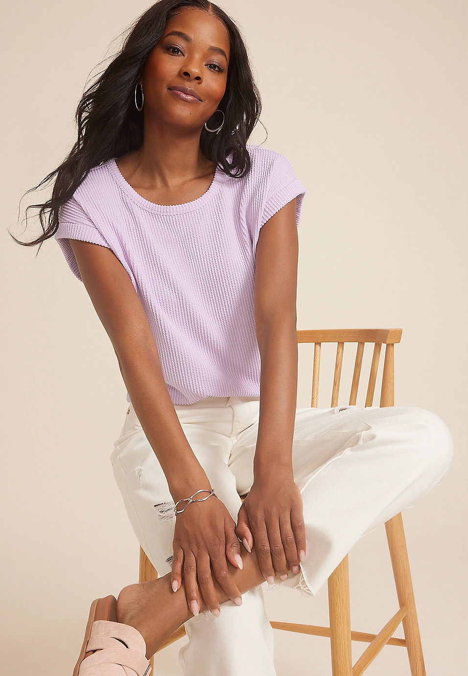 24/7 Clara Wavy Ribbed Short Sleeve Tee | Maurices