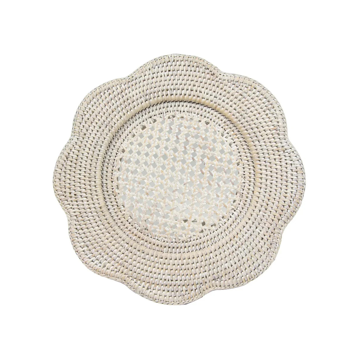 Rattan Scalloped Round Charger Plate in Cream | Over The Moon