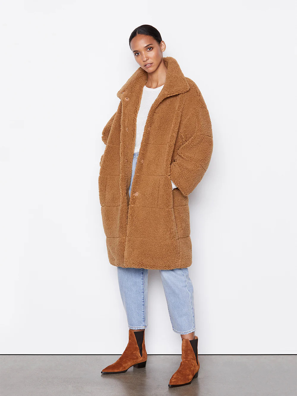Sherpa Plaque Coat -- Camel | Frame Denim