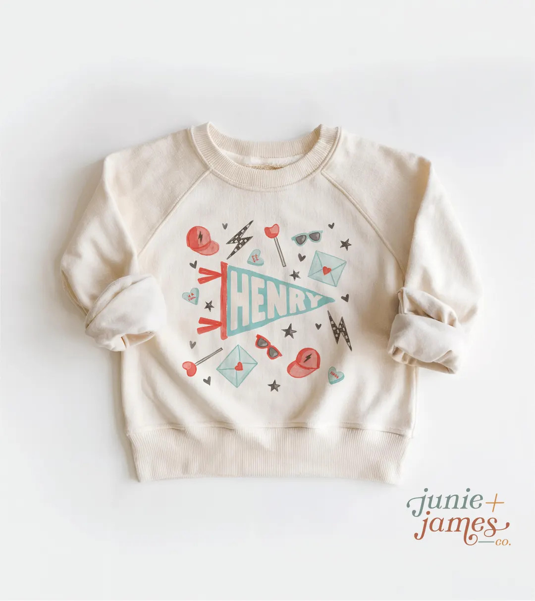 Personalized Valentine Name Pennant Toddler Sweatshirt - Kids Custom Valentine Boy Toddler Crewne... | Etsy (US)