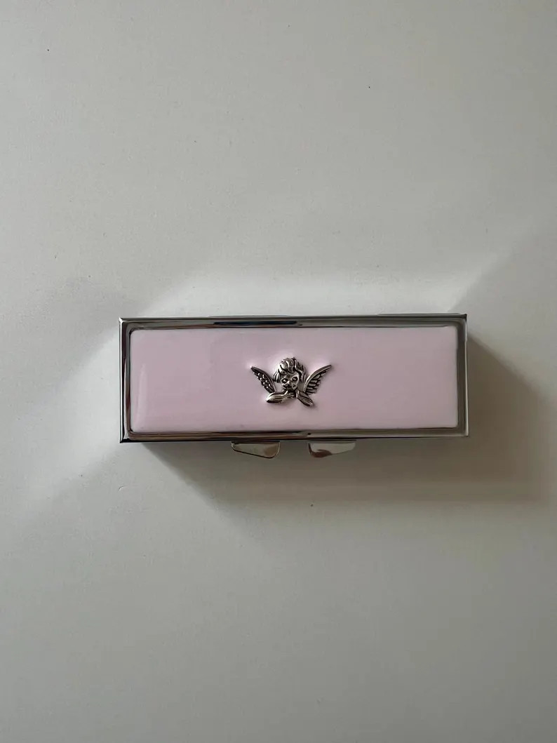 Angel Pill Box: Stainless Steel Case With Pale Pink Resin Inlay and Cherub - Etsy | Etsy (Global)