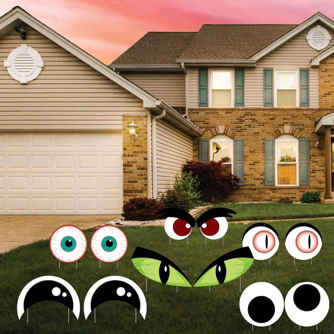 Scary Monster Eyes, 12pc Halloween Yard Art, Yard Card Lawn Sign Set - Etsy | Etsy (US)