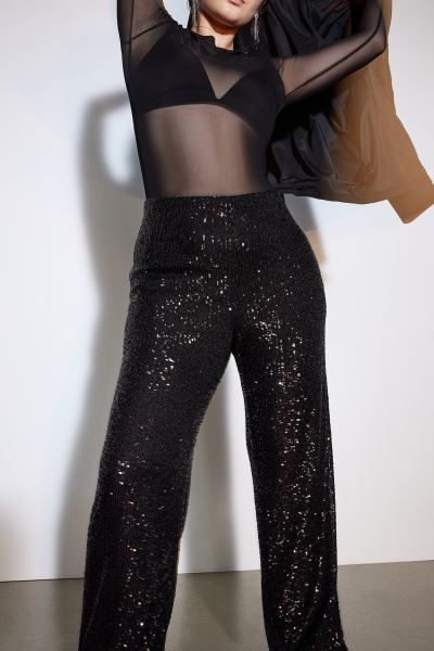 Sequined Pants - Silver-colored - Ladies | H&M US | H&M (US + CA)