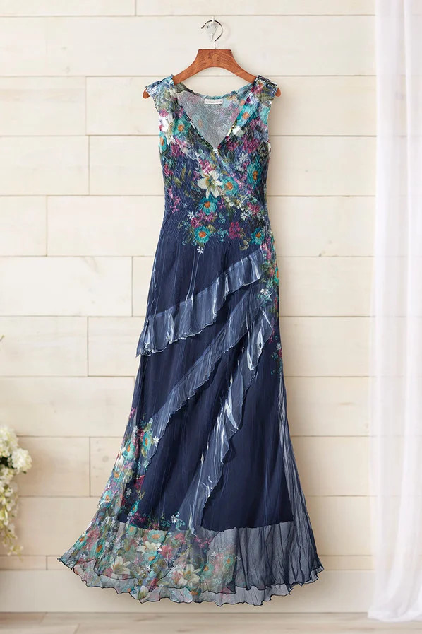 Indigo Meadow Ruffle Dress by Komarov | Coldwater Creek