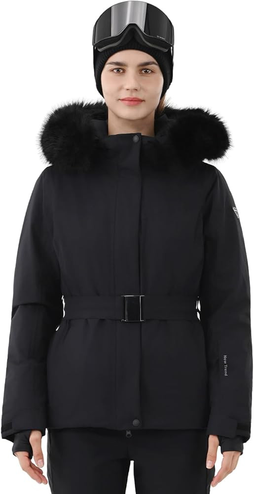 Women Ski Jacket Snowboard Fitted Slim Belted Snow Coat Warm Winter Waterproof Windproof Insulate... | Amazon (US)