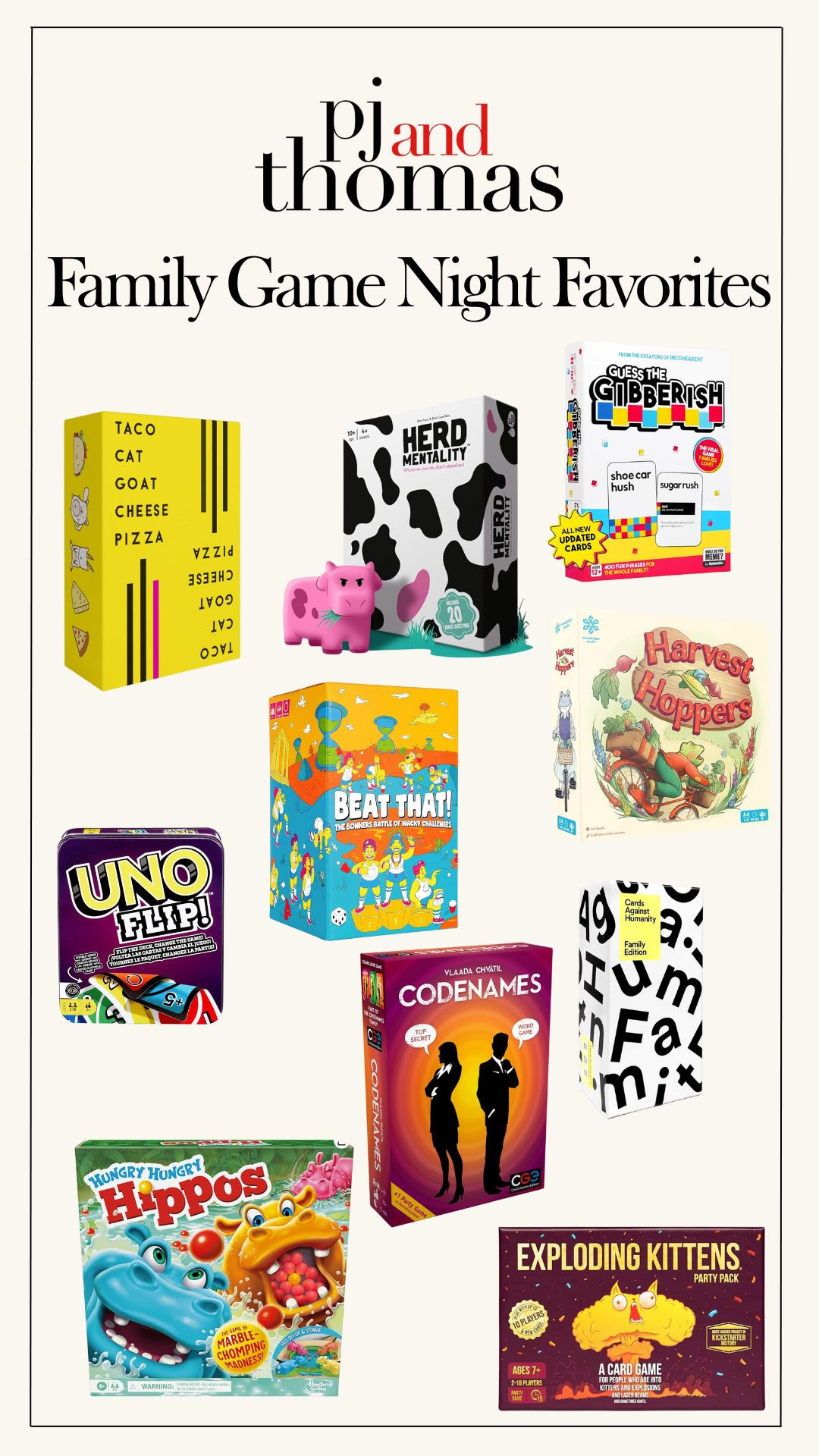 Family Game Night Favorites 🎉
Here are the games we’d pull out again (and again) — no complicated rules, no eye rolls, just actual fun with the whole crew. Whether you’re playing with kids, friends, or both, these are the ones that keep everyone laughing and off their phones.
✔️ Easy to learn
✔️ Crowd-pleasers for all ages
✔️ Most are under $30 + Amazon/Walmart friendly
Linked everything below — including the chaotic ones (looking at you, Taco Cat Goat Cheese Pizza).
#familygamenight #boardgamesforkids #gamesforfamilies #ltkhome #ltkfamily #rainydayfun #familyfunnight #giftideasforkids 

 #LTKKids #LTKFamily