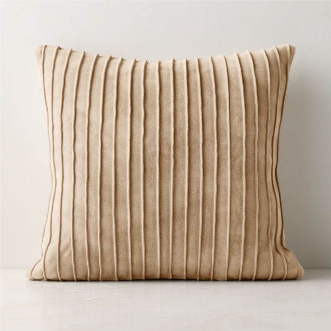 Gathered Light Taupe Suede Throw Pillow with Feather-Down Insert 20""x20 | CB2