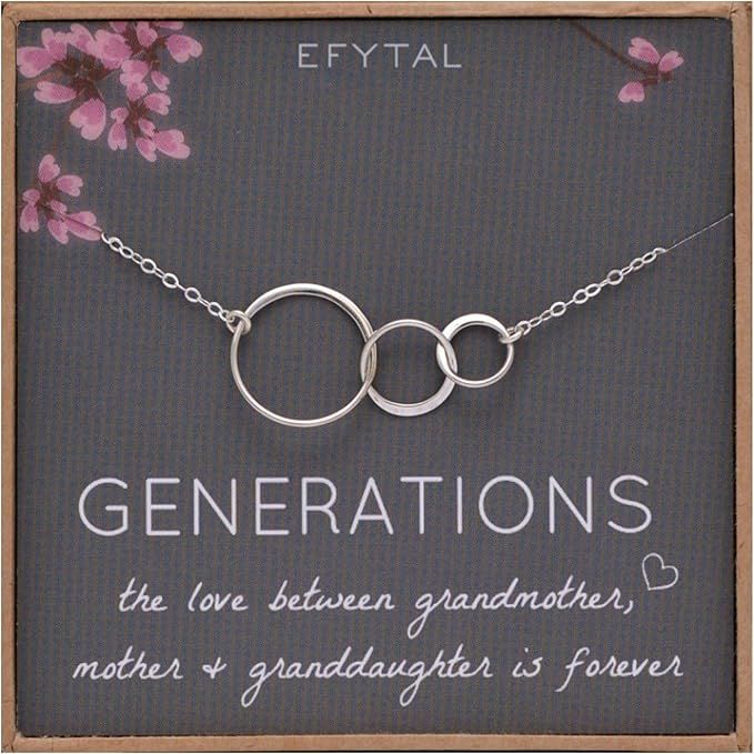 EFYTAL Generations Necklace for Grandma Gifts - Sterling Silver Mom Granddaughter Mothers Day Jew... | Amazon (US)