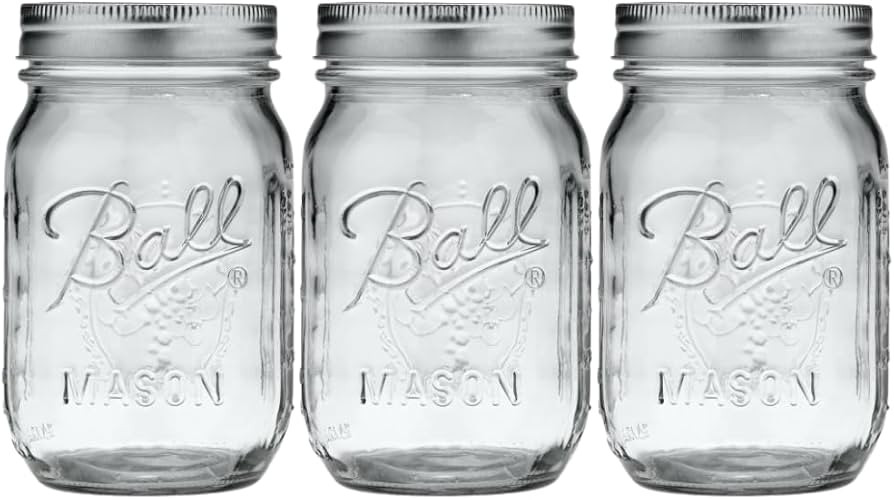 Ball Glass Mason Jar, Regular Mouth, Pint Size, 16 OZ (Pack of 3) | Amazon (US)