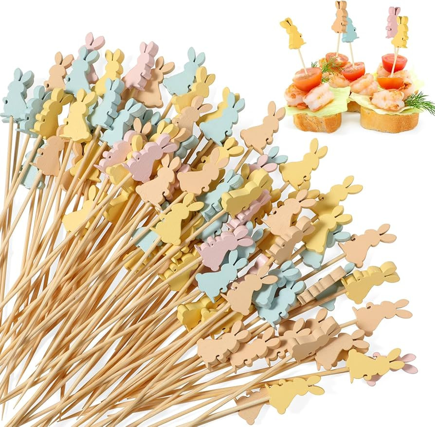 OOTSR Easter Bunny Cocktail Picks, 5inch Bamboo Food Sticks Rabbit Egg for Cupcake Appetizers Ske... | Amazon (US)